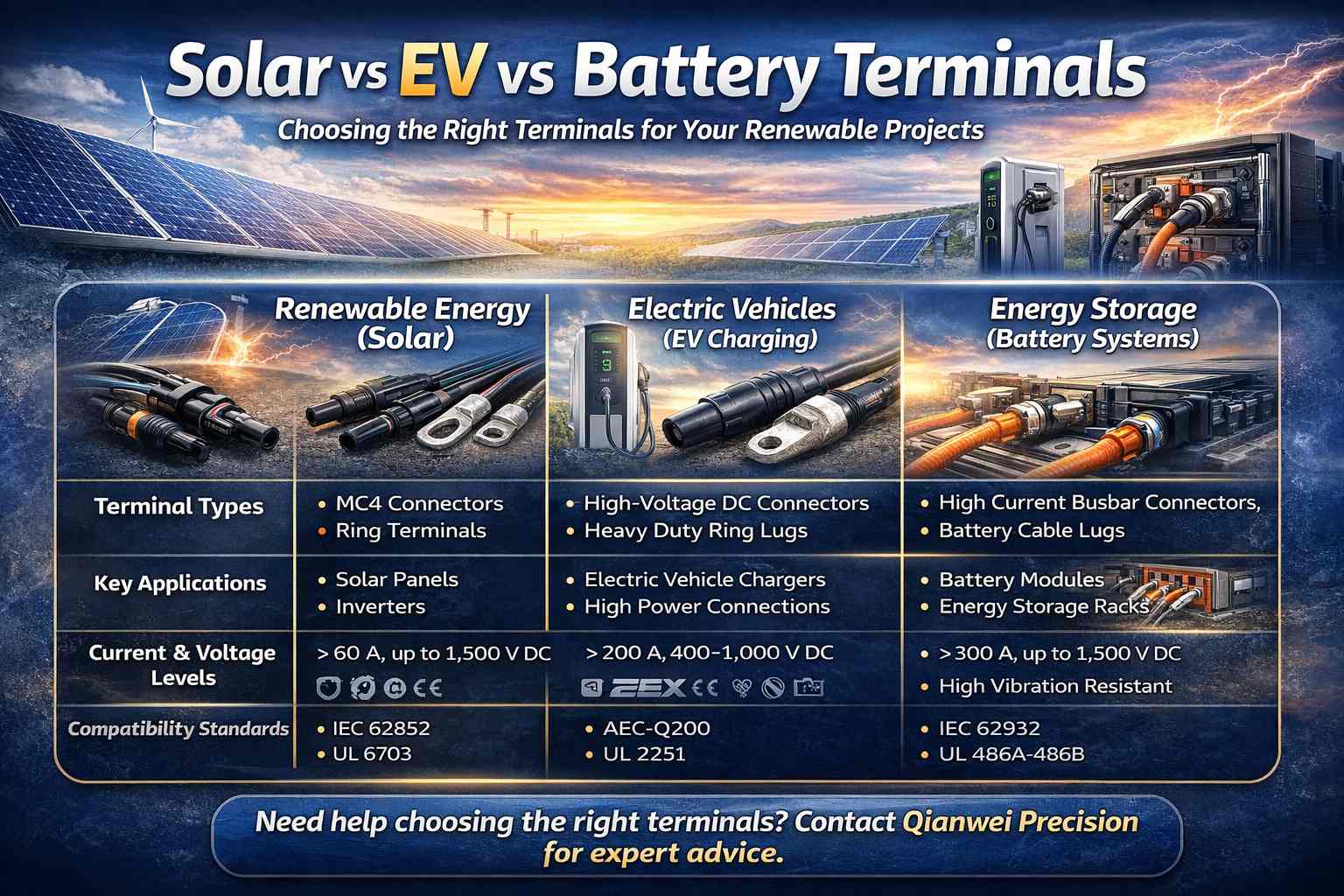 Electrical Terminals Used in Solar EV Charging and Battery Storage Systems
